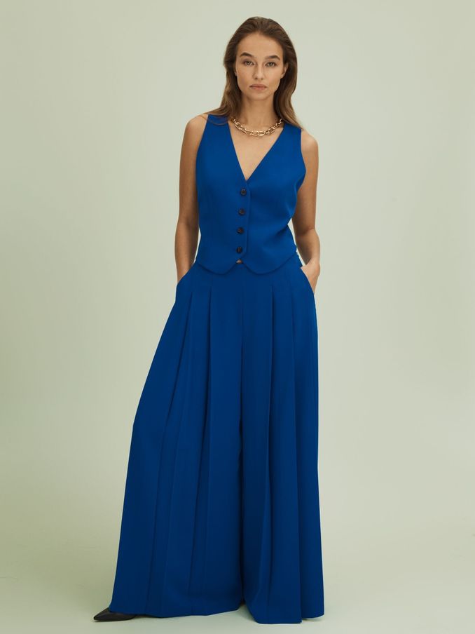 Florere Pleated Wide Leg Trousers in Bright Blue (Q83344) | £59