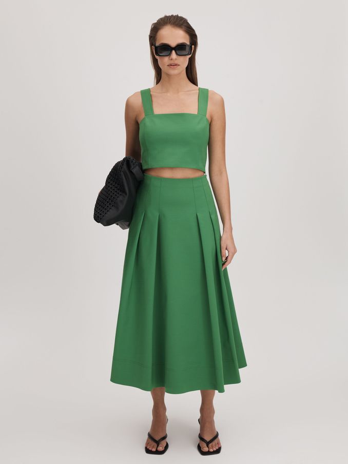Florere Flared Midi Skirt in Bright Green (Q83347) | £59