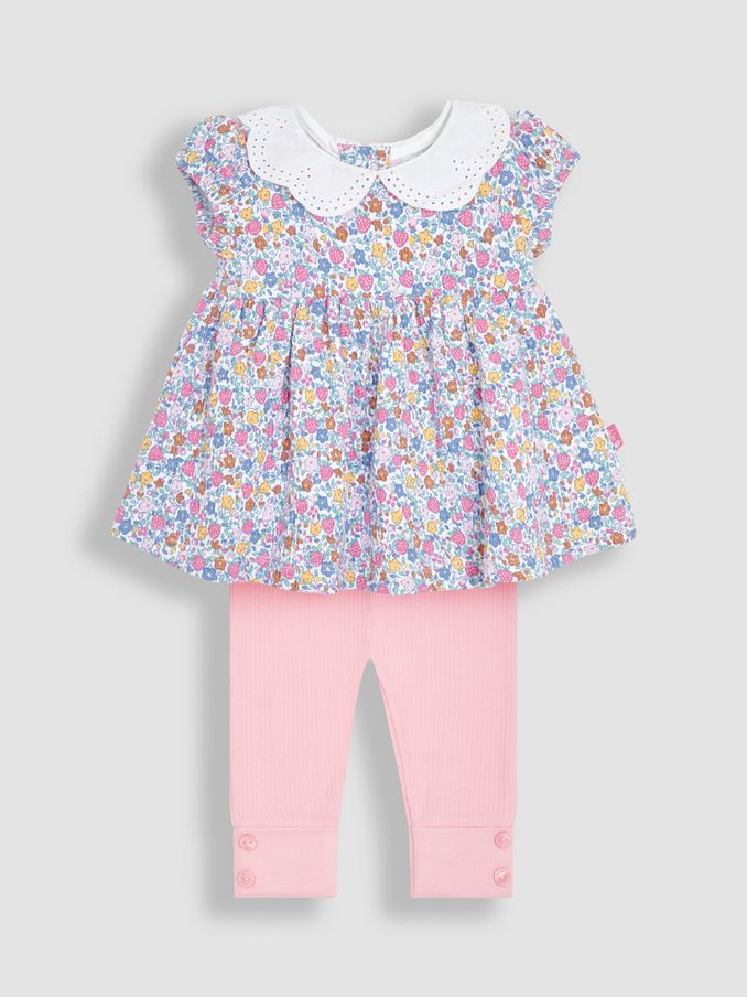 Pink Strawberry 2-Piece Floral Collar Tunic & Rib Leggings Set (Q83498) | £14