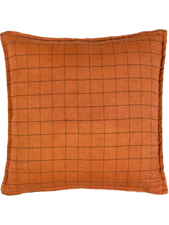 Yard Brick Red 100% Linen Grid Check Feather Filled Cushion (Q83874) | £32
