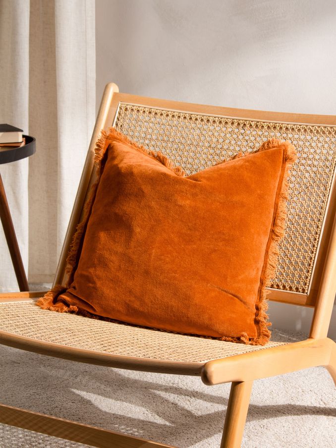 Yard Rust Orange Jaye Velvet Fringed Polyester Filled 100% Cotton Cushion (Q83934) | £18