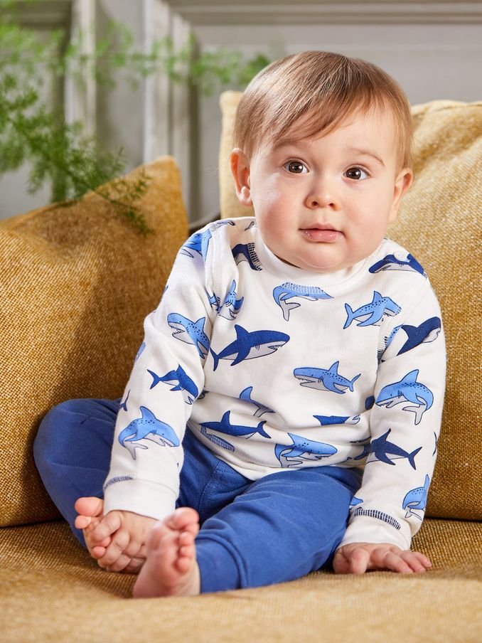 Ecru - 2-piece Shark Sweatshirt & Joggers Set