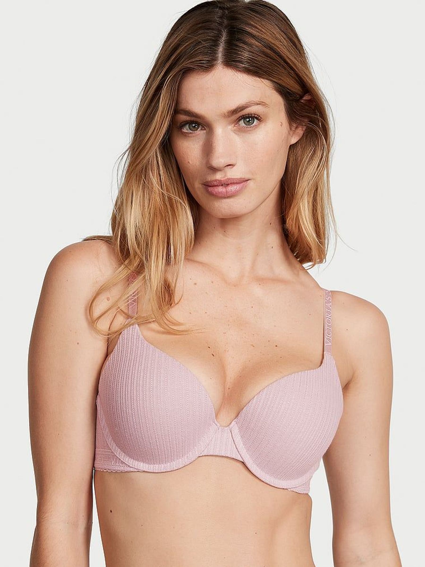 Pale Plum Purple Ribbed Full Cup Push Up Bra (Q85896) | £35