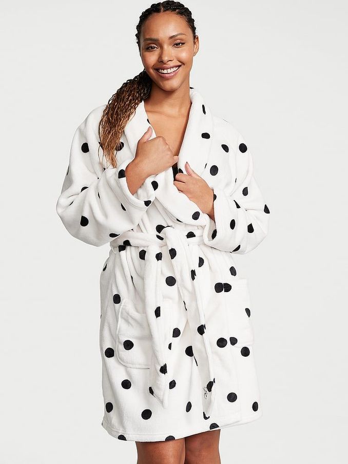 White Black Dots Cosy Short Dressing Gown (Q87193) | £24