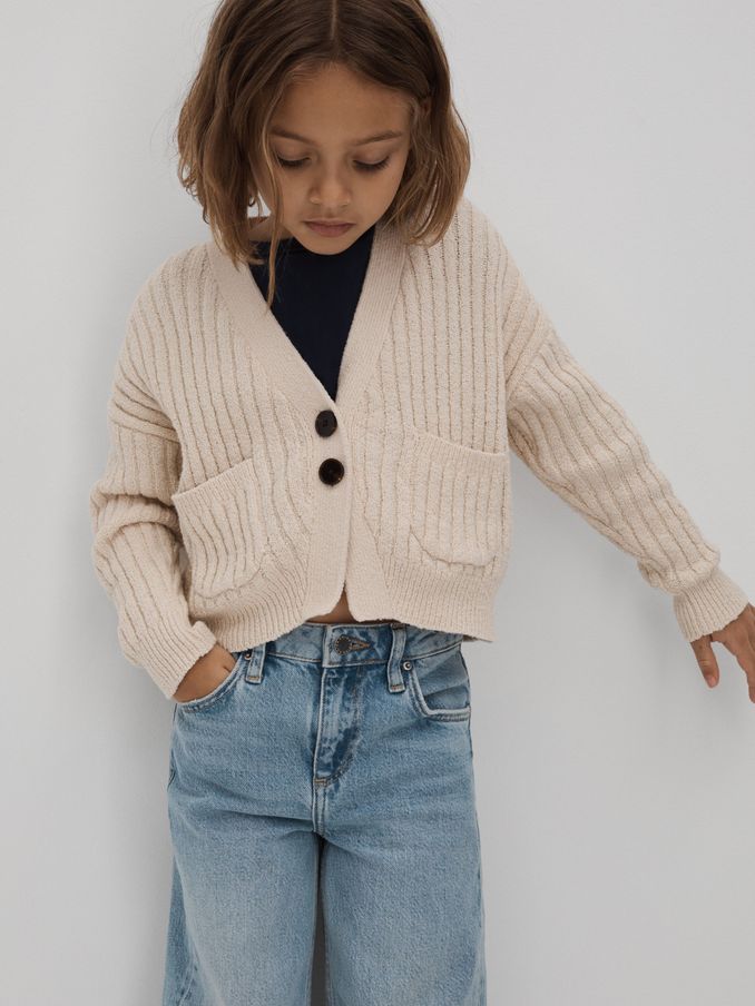 Junior Relaxed Knitted Cardigan in Ivory (Q88567) | £18