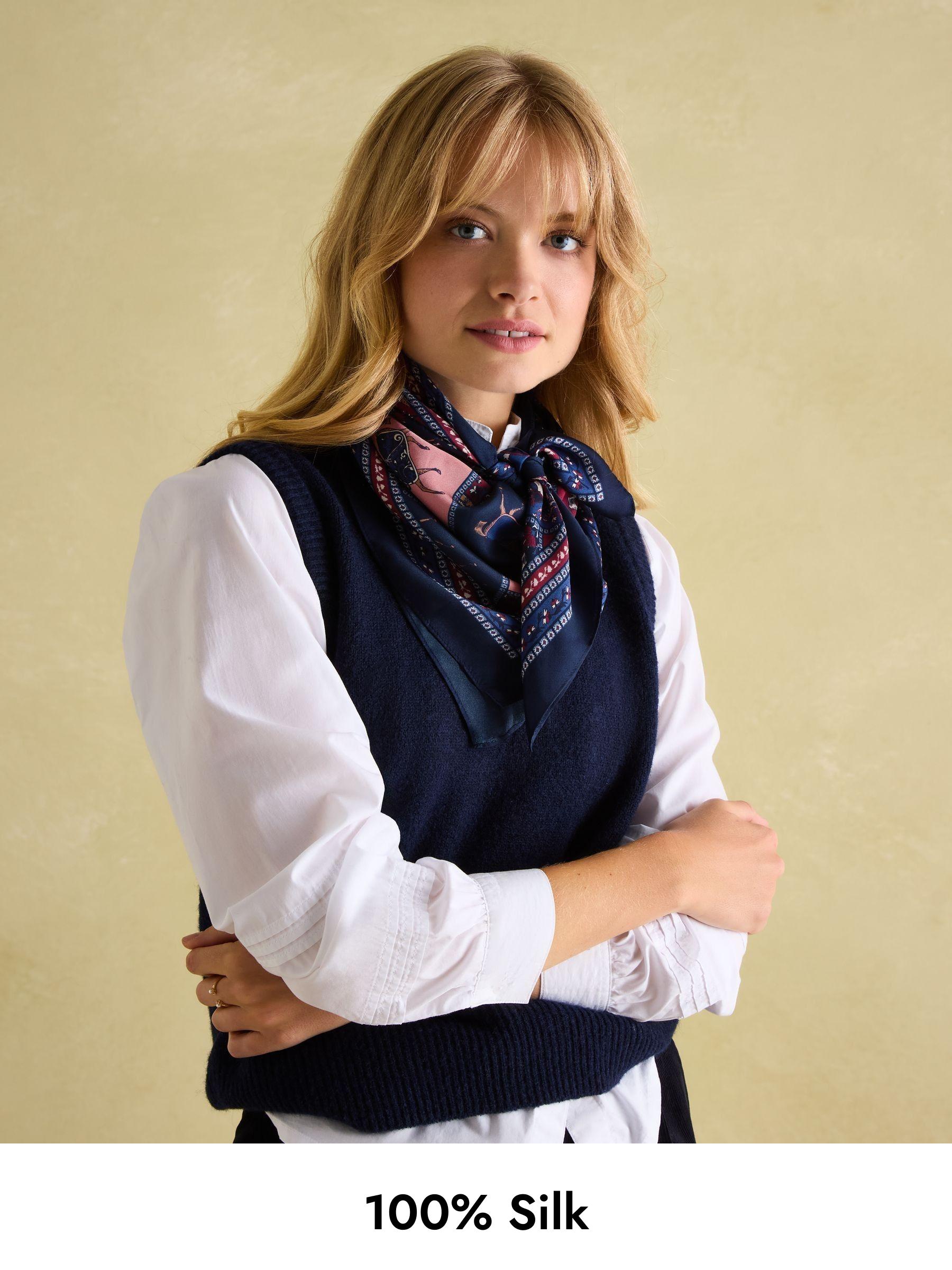 Bloomfield Navy/Burgundy Square Silk Scarf (Q88652) | £40