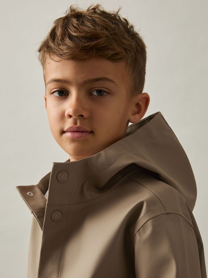 9-13 yrs Water Repellent Hooded Coat in Stone (Q89048) | £88