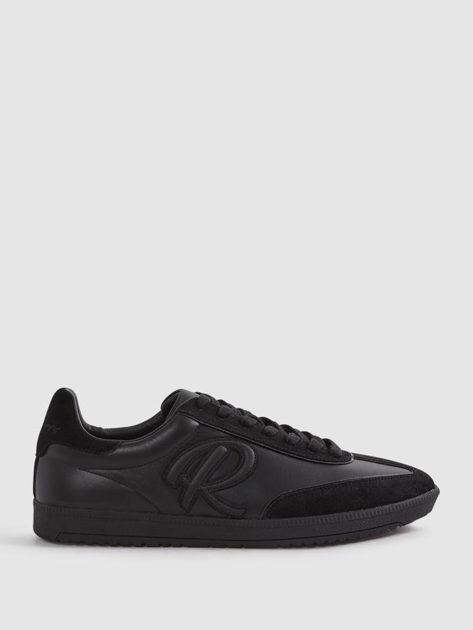 Leather-Suede Low Trainers in Black (Q89526) | £58