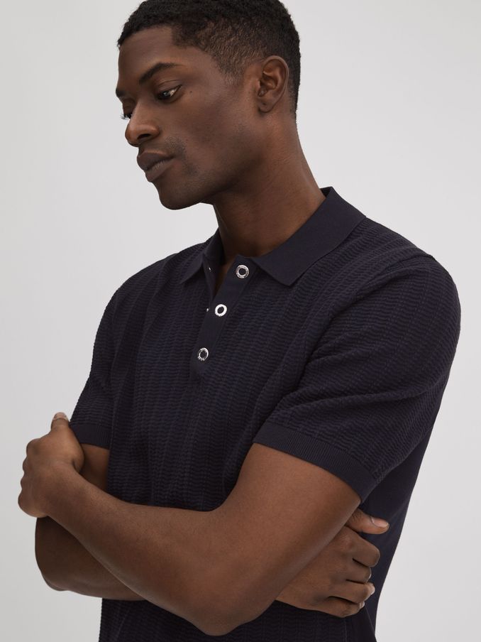 Textured Modal Blend Polo Shirt in Navy (Q91952) | £58