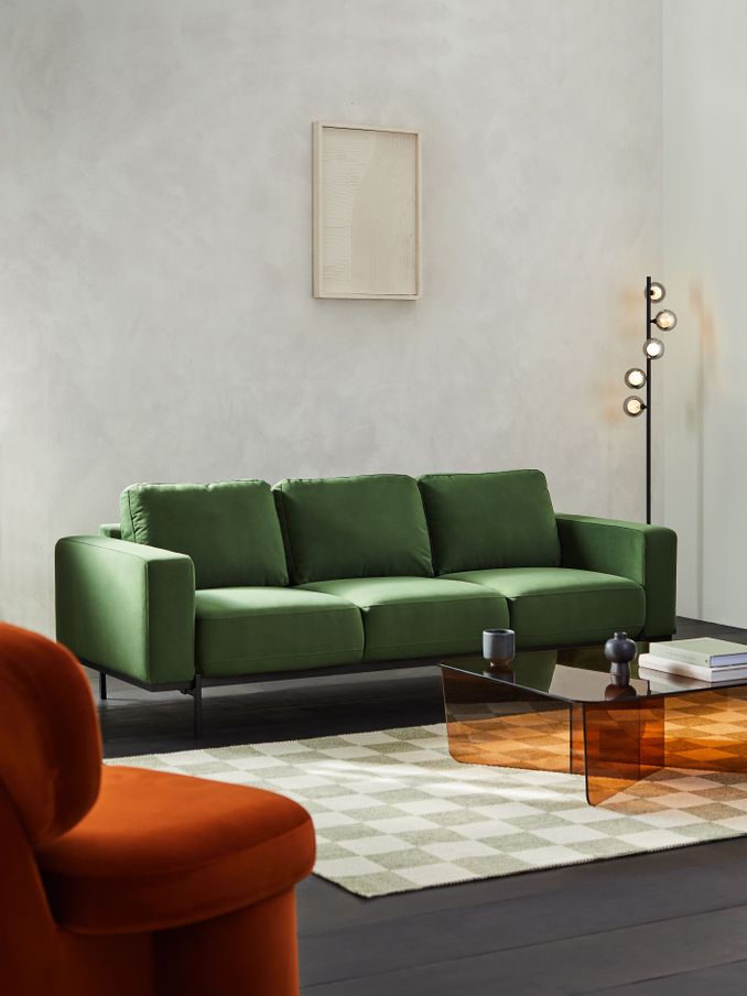 Jarrod 3 Seater Sofa in Matt Velvet Grass Green (Q94381) | £1,350
