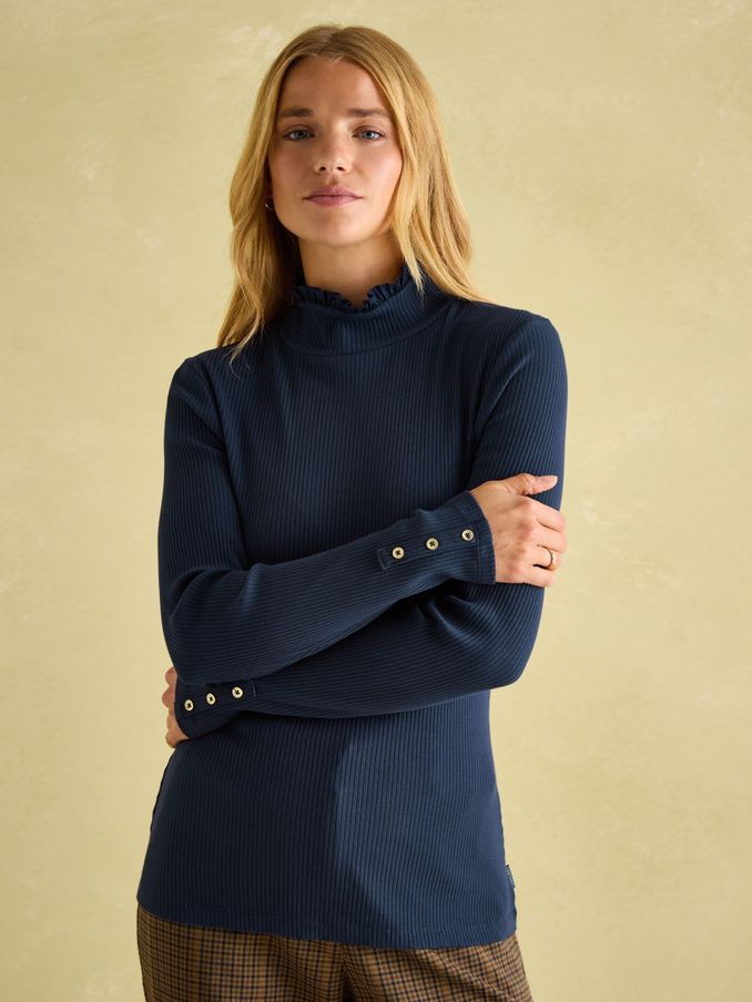 Amy Navy Ribbed Long Sleeve High Neck Jersey Top (Q94434) | £29.95