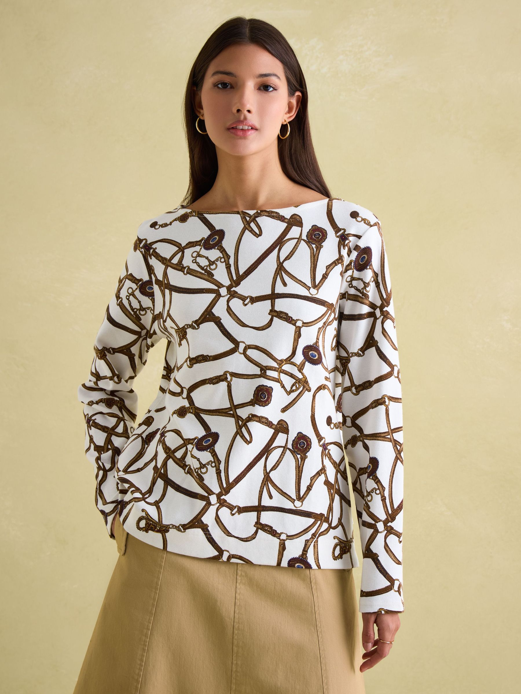 Harbour Cream Bridle Boat Neck Printed Top (Q94481) | £32.95