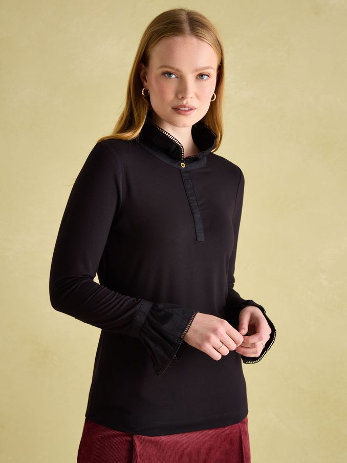 Kate Black Long Sleeve Frilled Neck Top (Q94504) | £39.95