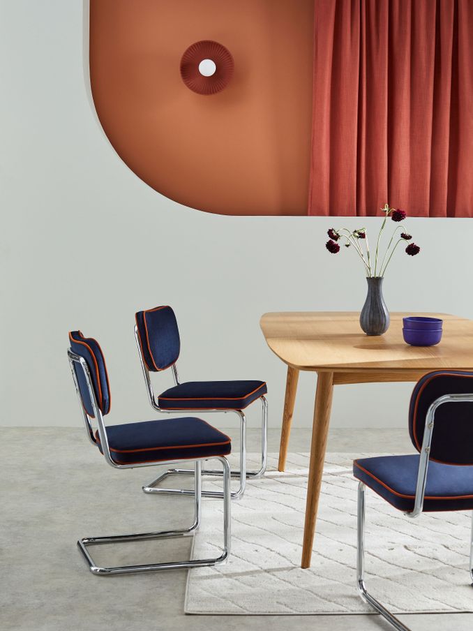 Set of 2 Parker Dining Chairs in Velvet in Dark Blue with Cinnamon Piping (Q94551) | £449