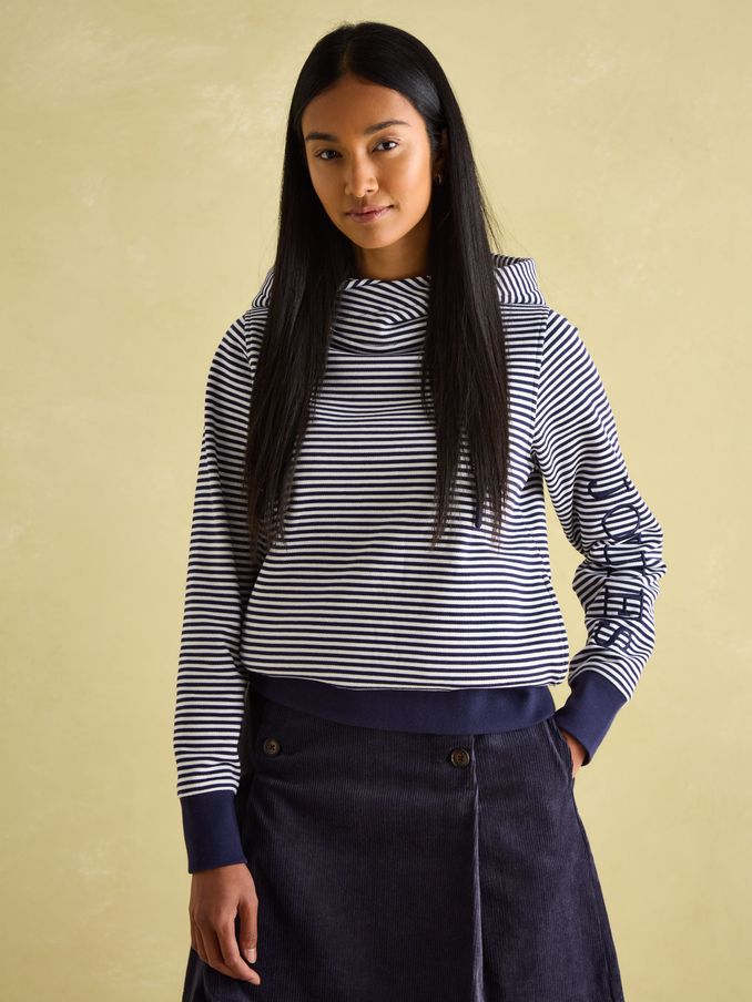 Rushton Navy Blue Stripe Cowl Neck Hoodie (Q95838) | £59.95
