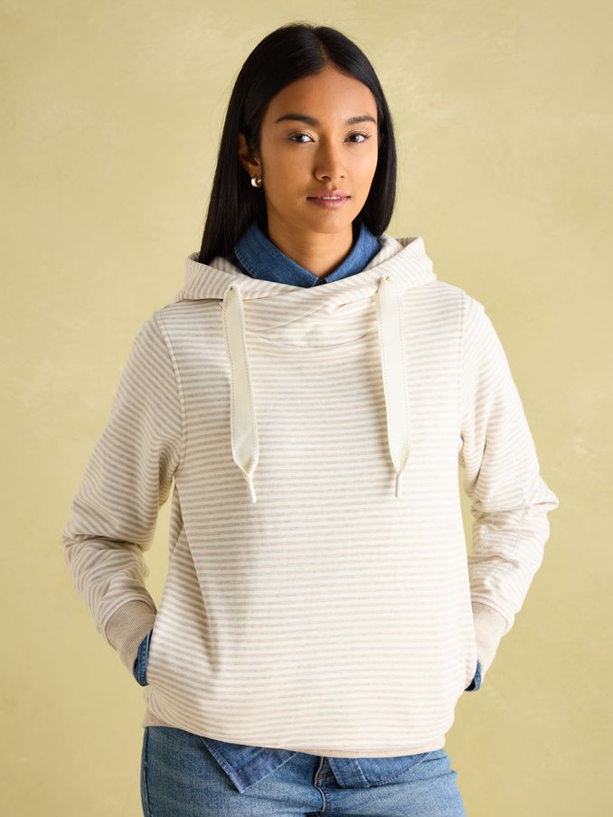 Rushton Natural Stripe Cowl Neck Hoodie (Q95840) | £59.95