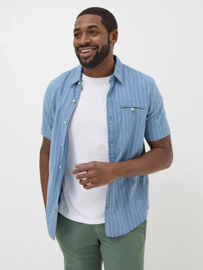 Blue Short Sleeve Burford Stripe Shirt (Q97485) | £28