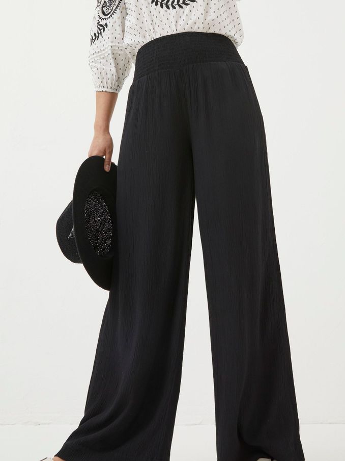 Black Shirred Wide Leg Palazzo Trousers (Q97489) | £30