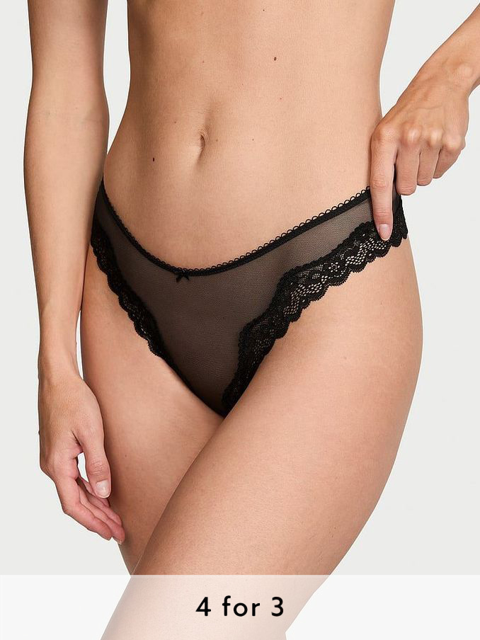 Black Mesh Thong Knickers (Q97970) | £10