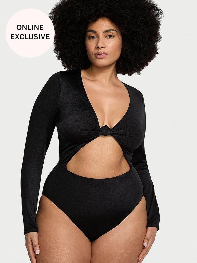 Nero Black Knotted Long Sleeve Swimsuit (Q98020) | £38