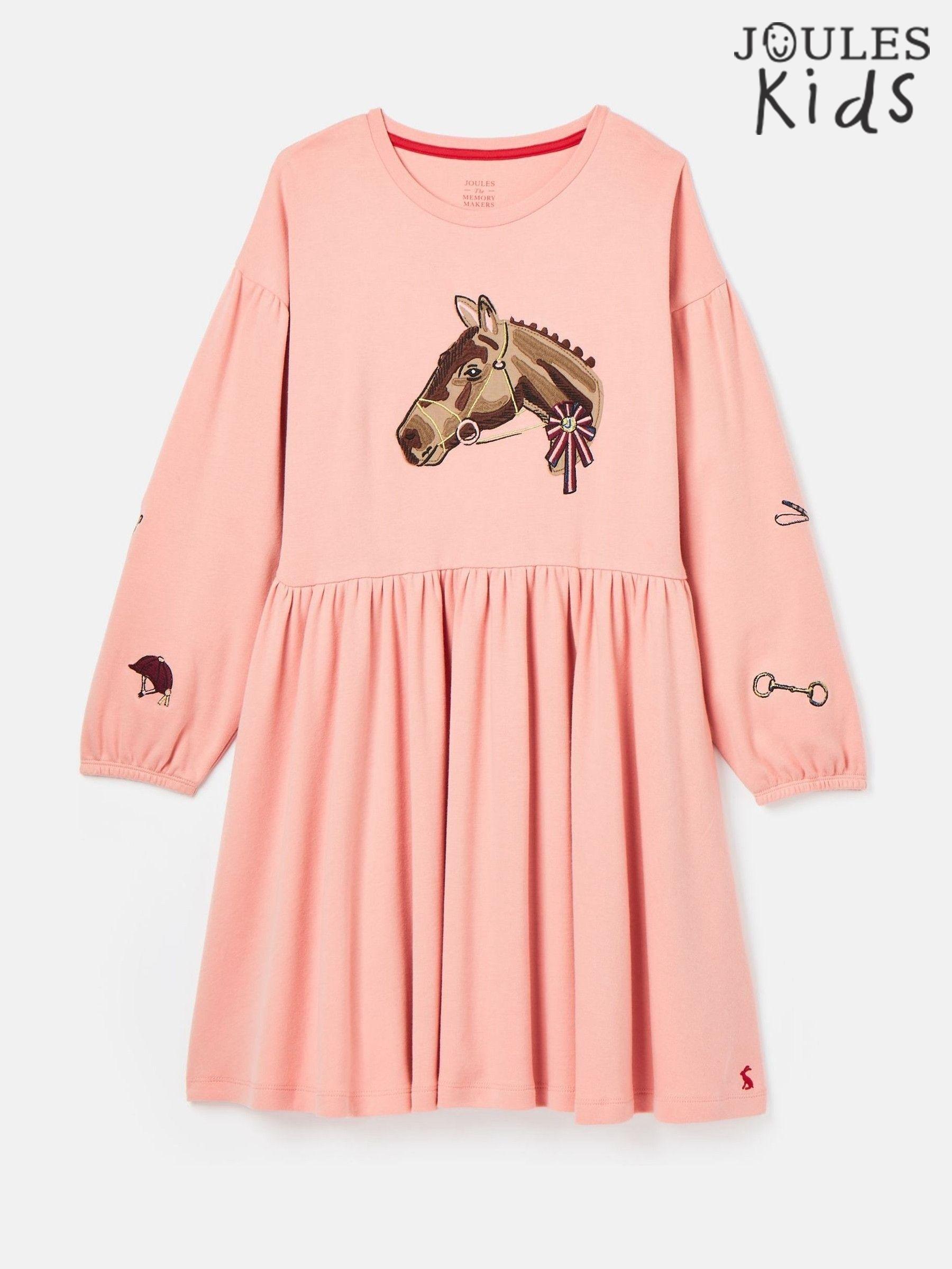 Girls' Aubrey Pink Horse Jersey Dress (Q99797) | £18 - £20