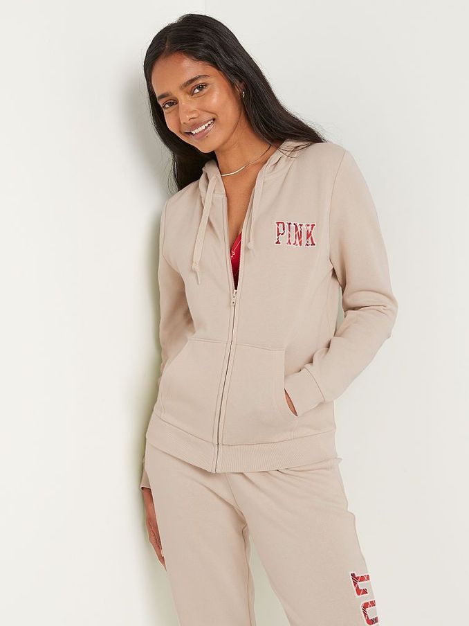 Vanilla Bean Plaid Logo Zip Up Lounge Hoodie (QX1689) | £20