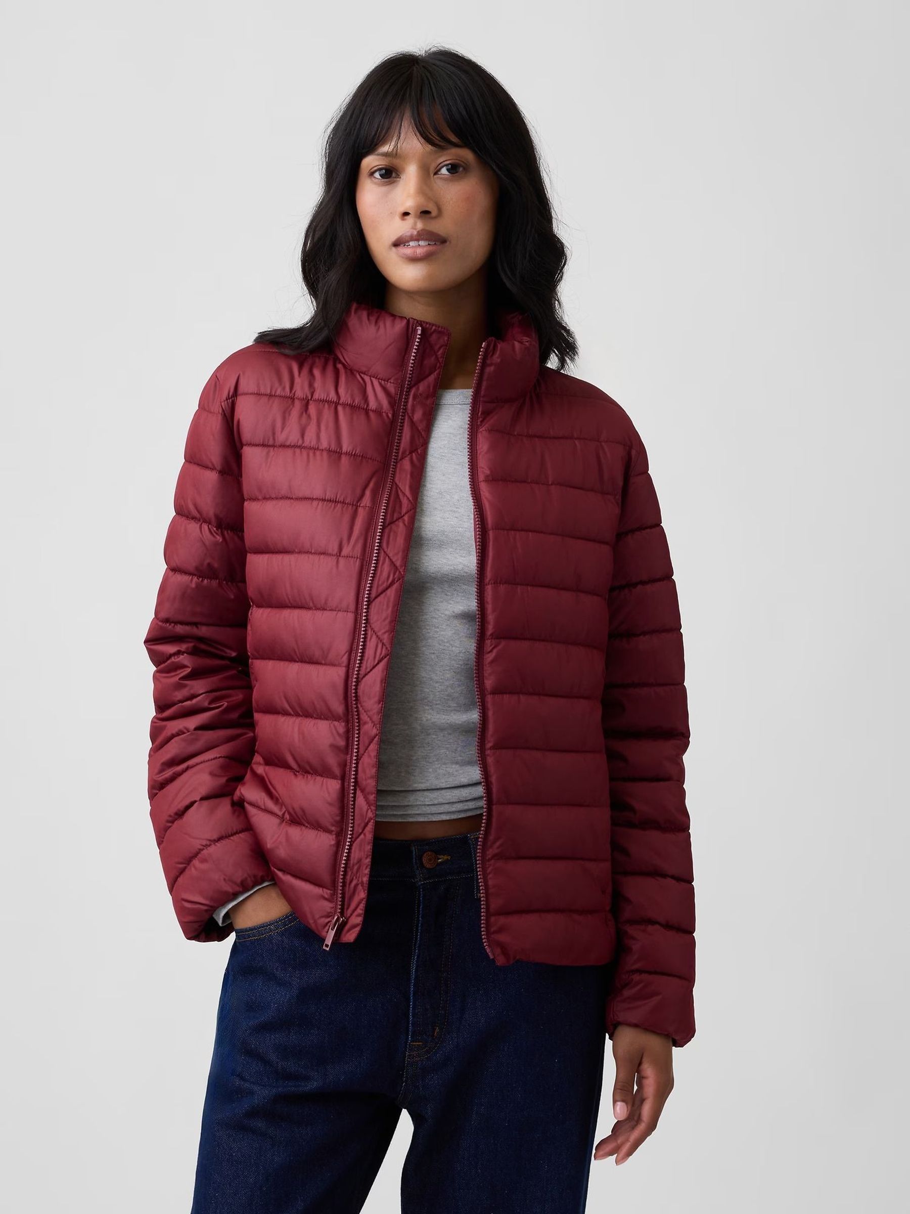 Burgundy Red - Relaxed Puffer Jacket