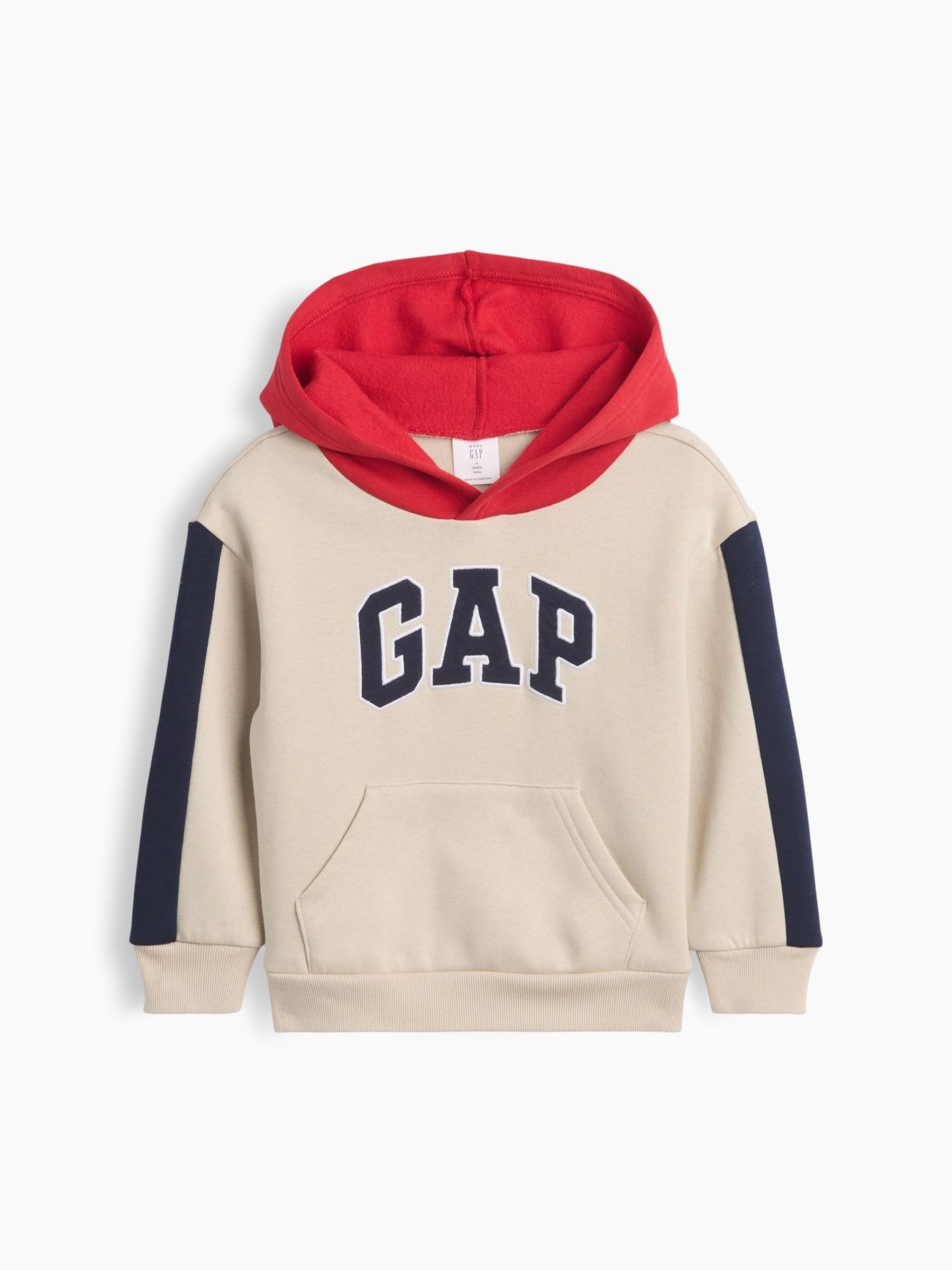 Beige/Red - Relaxed Colourblock Logo Hoodie