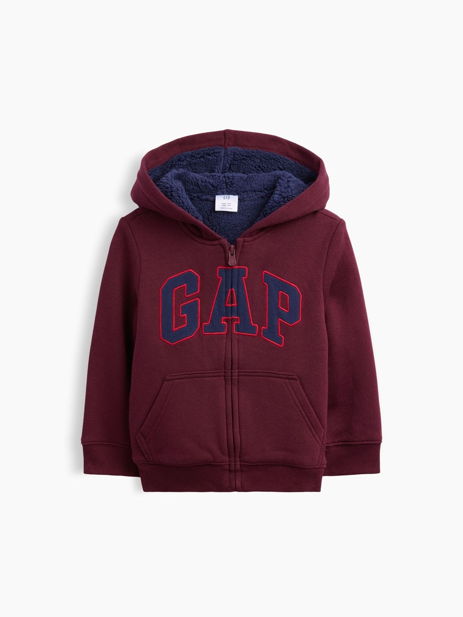 Burgundy Red & Navy - Sherpa-lined Logo Zip-up Hoodie