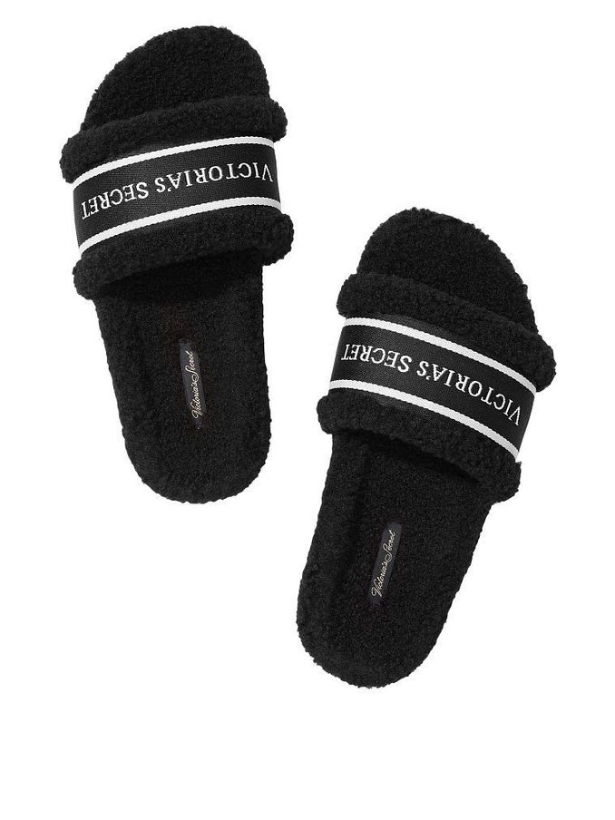 Black Faux Fur Logo Strap Slide (R42240) | £10