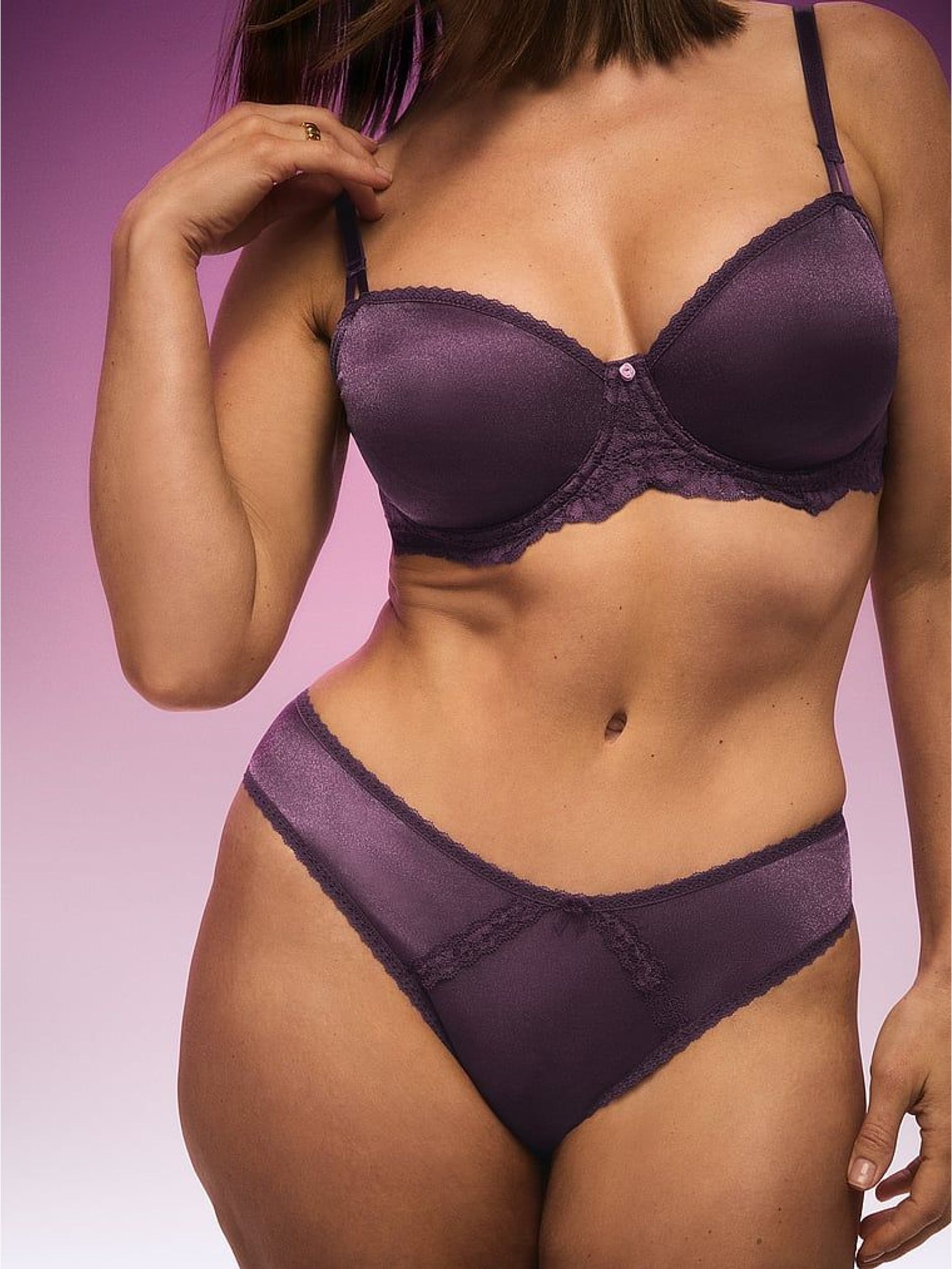Shadow Purple - Unlined Balcony Sheer Shimmer Lace Bra
