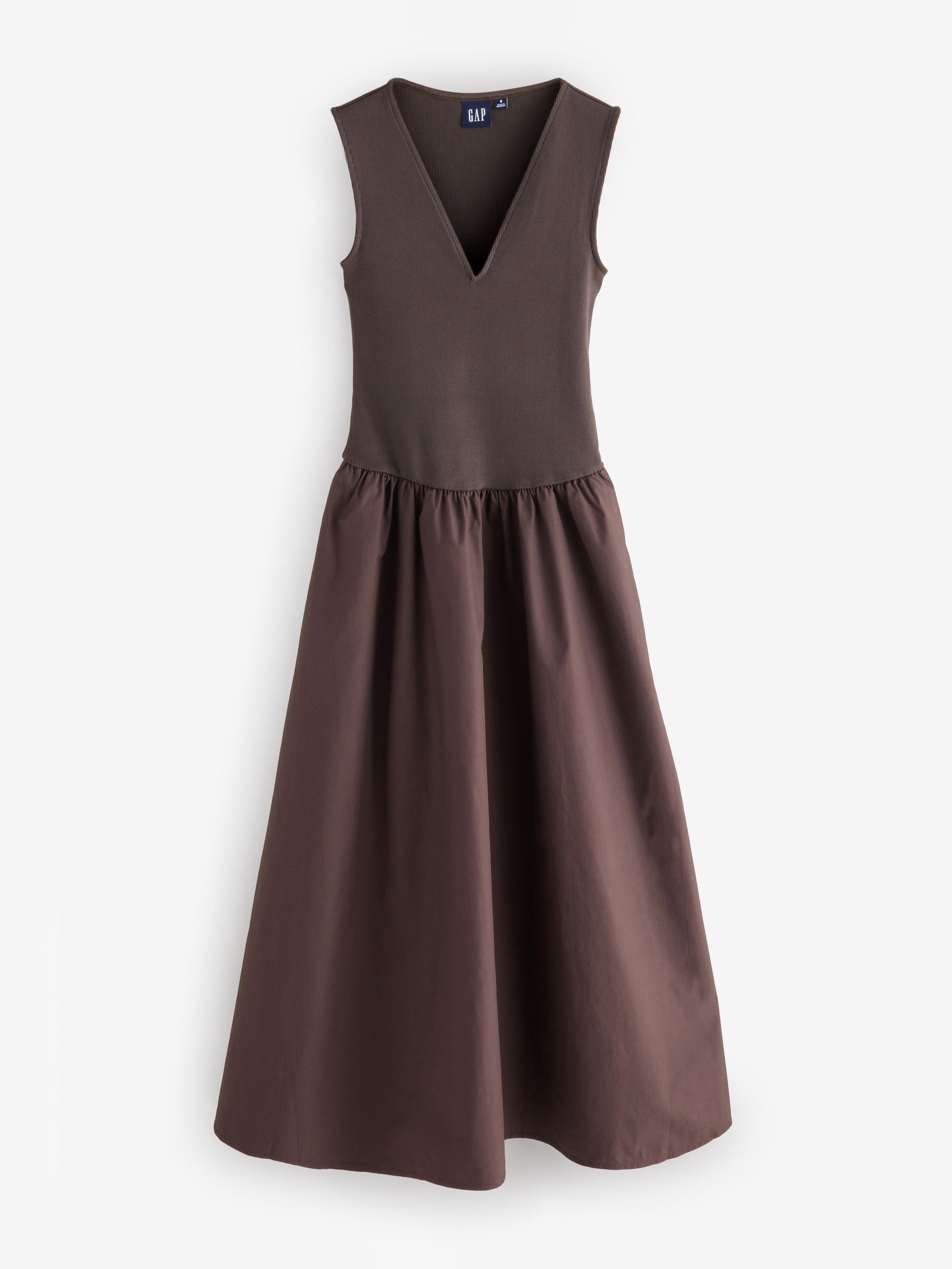 Brown - Mixed Media Drop-waist Maxi Dress