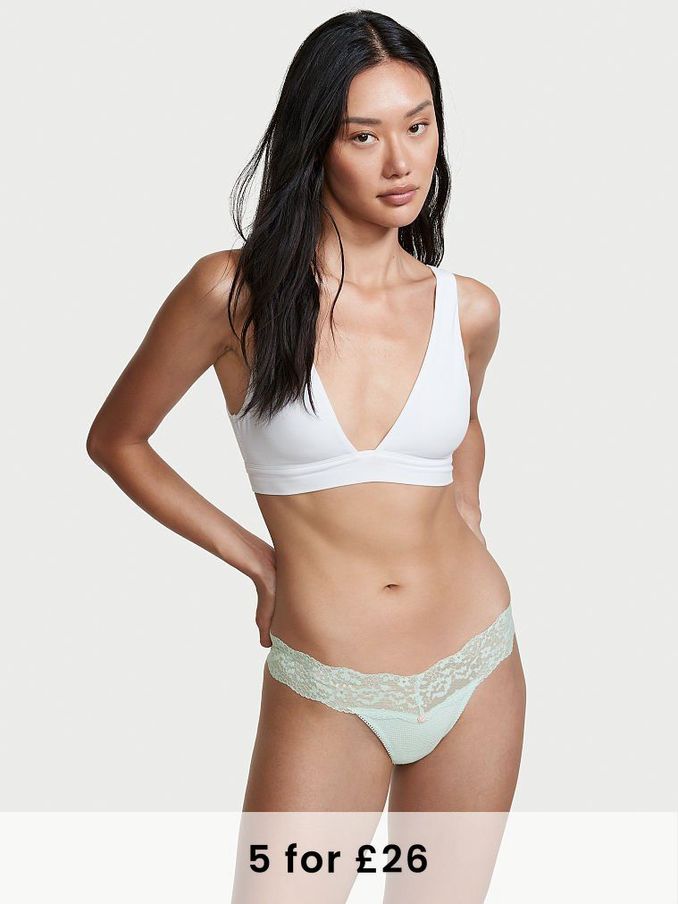 Winter Ice Blue Cotton Lace Waist Thong Panty (R54803) | £3
