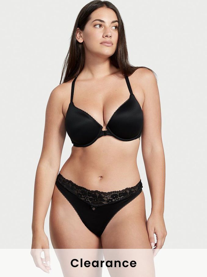 Black Front Fastening Lace Trim Lightly Lined Demi Bra (R54836) | £15