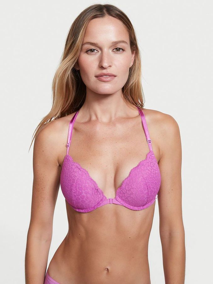 Rosita Pink Purple Lace Front Fastening Push Up T-Shirt Bra (R54856) | £10