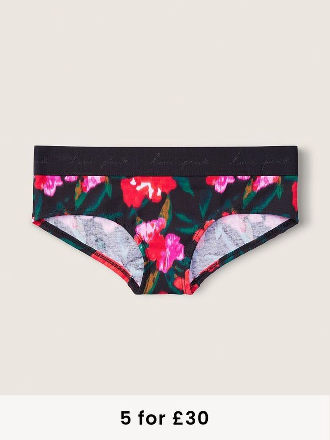 Pure Black Soft Floral Cotton Logo Hipster Knicker (R65645) | £3