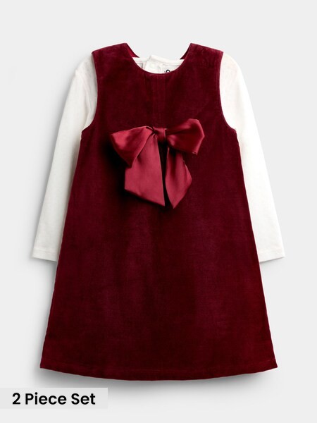 Burgundy Red Christmas Bow - Pinny Dress & Top Set