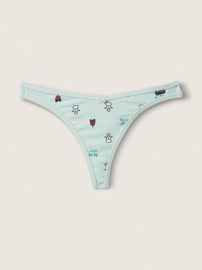 Glass Blue Christmas Print Cotton Thong Knicker (R72739) | £3
