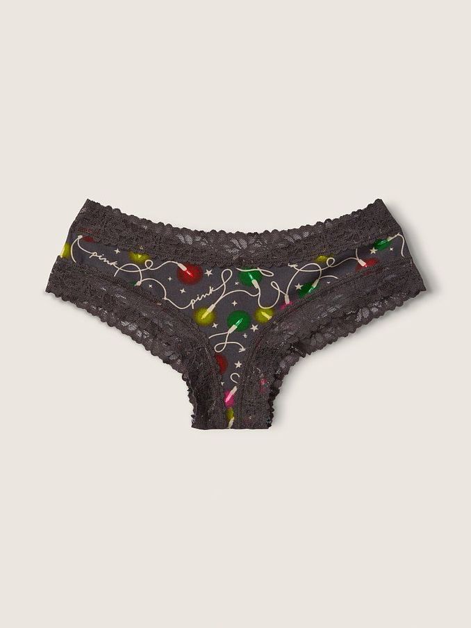 Charcoal Grey Christmas Lights Cotton Lace Trim Cheeky Knicker (R72763) | £3