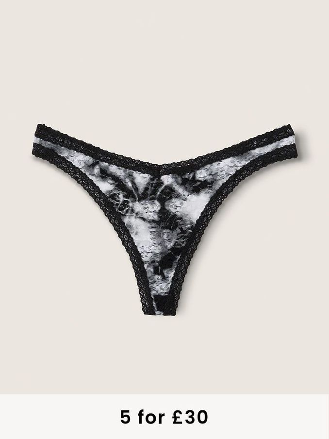 Tie Dye Optic White Lace Logo Thong Knicker (R72908) | £4
