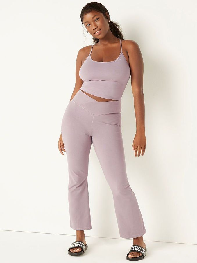 Dreamy Lilac Wash Victoria's Secret PINK Cotton High Waist Ankle V Crossover Wide Leg Joggers (R72960) | £10