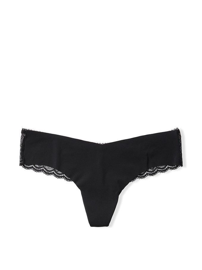Black Lace No Show Thong Knickers (R73485) | £3