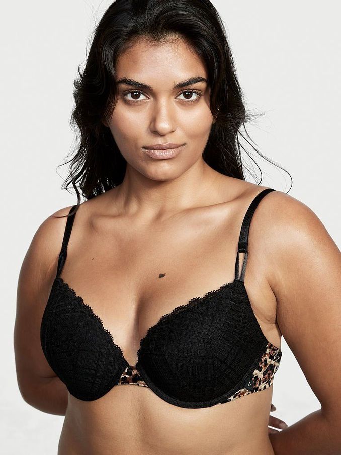 Classic Brown Leopard Lace Push Up T-Shirt Bra (R73543) | £10
