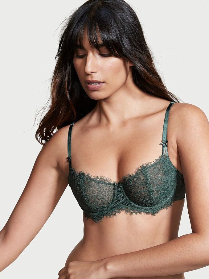 Midnight Jade Blue Lace Unlined Balcony Bra (R73551) | £10