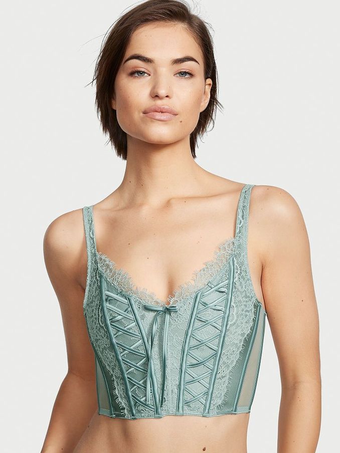 Sage Dust Green Lace Unlined Corset Bra Top (R74615) | £24