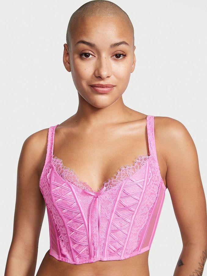 Lilac Chiffon Purple Lace Unlined Corset Bra Top (R74616) | £24