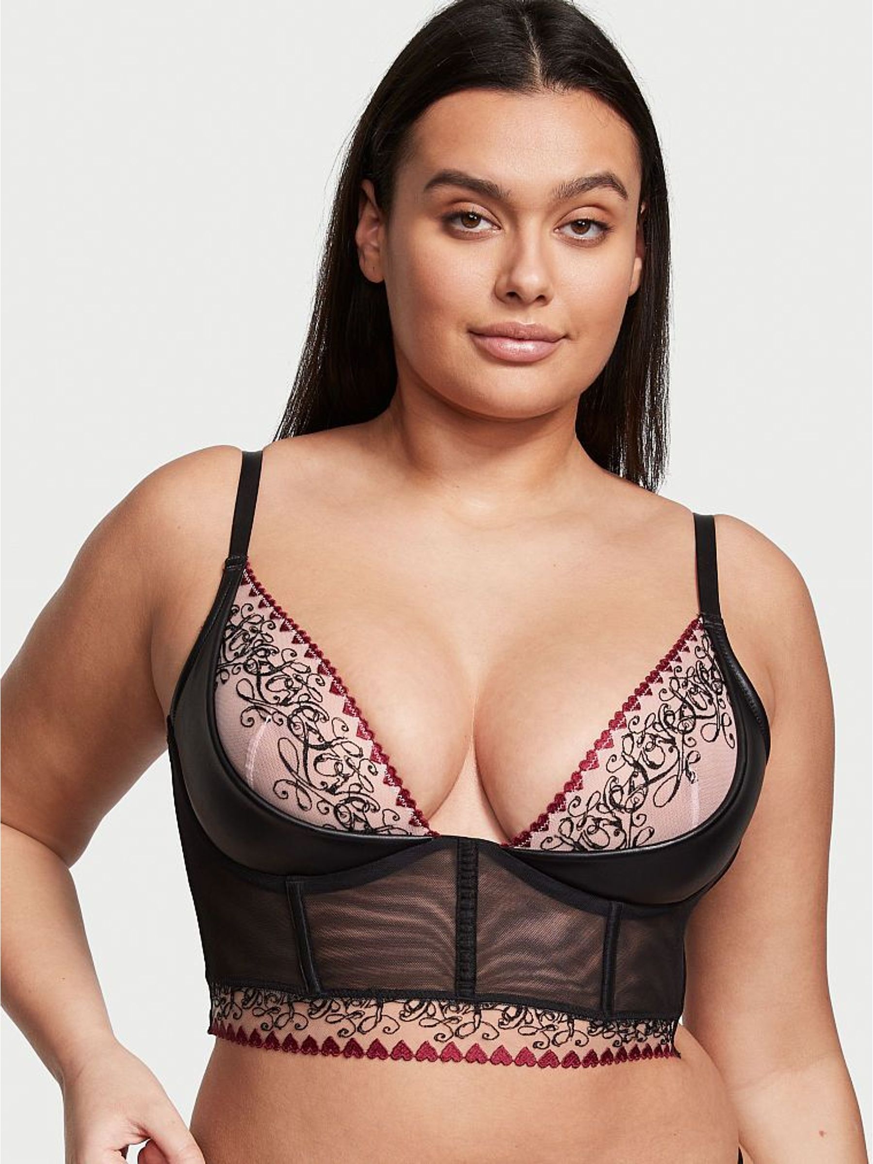 Black Embroidered Quarter Cup Corset Bra Top (R74711) | £24