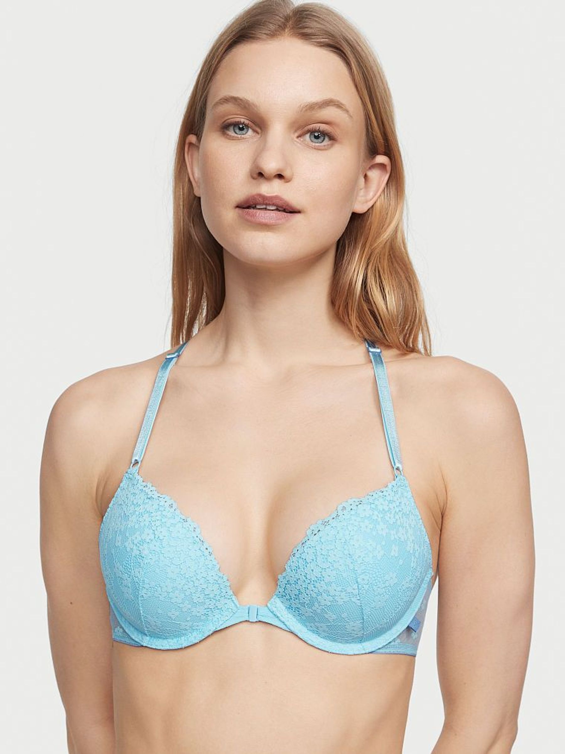 Victoria Blue Lace Front Fastening Push Up T-Shirt Bra (R74875) | £19