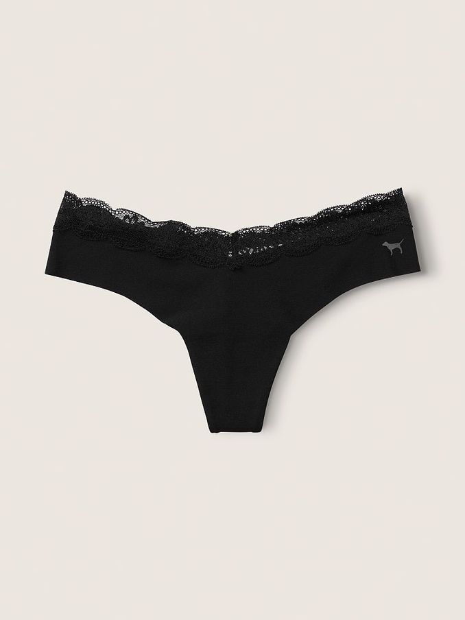 Pure Black No Show Lace Trim Thong Knickers (R74895) | £4