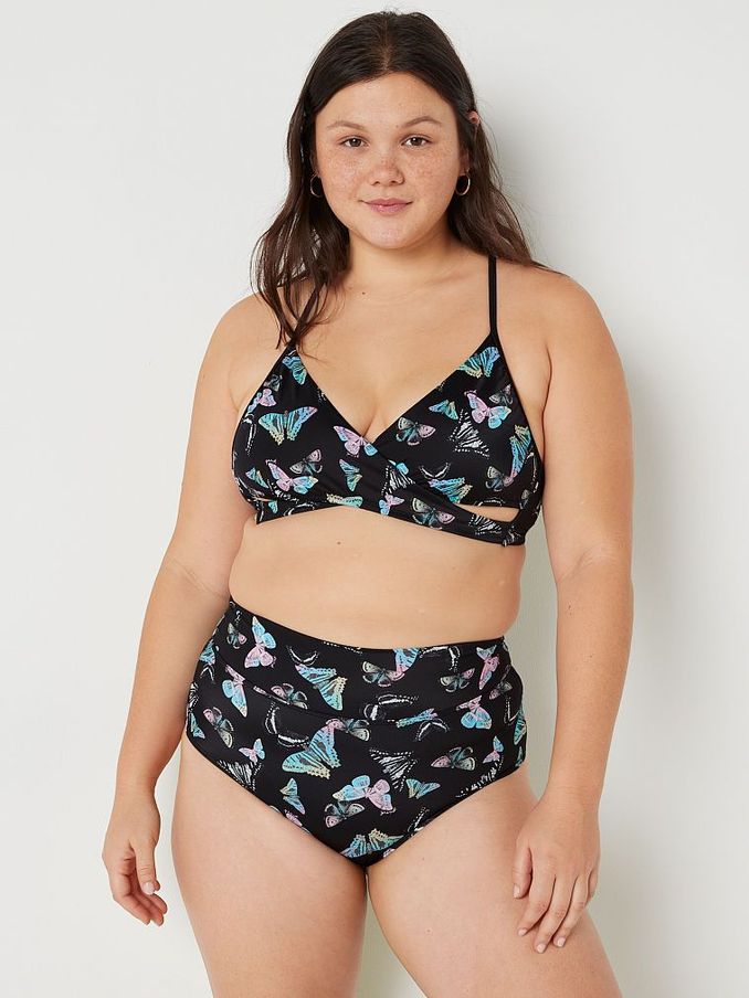 Dark Charcoal Grey Butterfly High Waisted Bikini Bottom (R75006) | £12